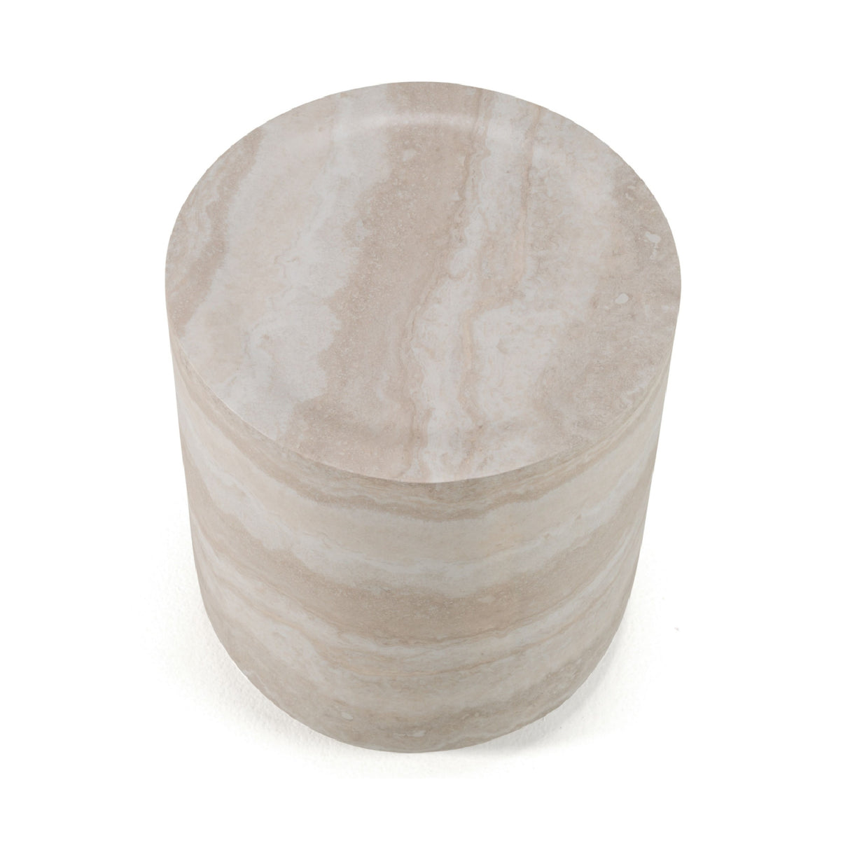 Round Travertine End Table – Cozad – rear view