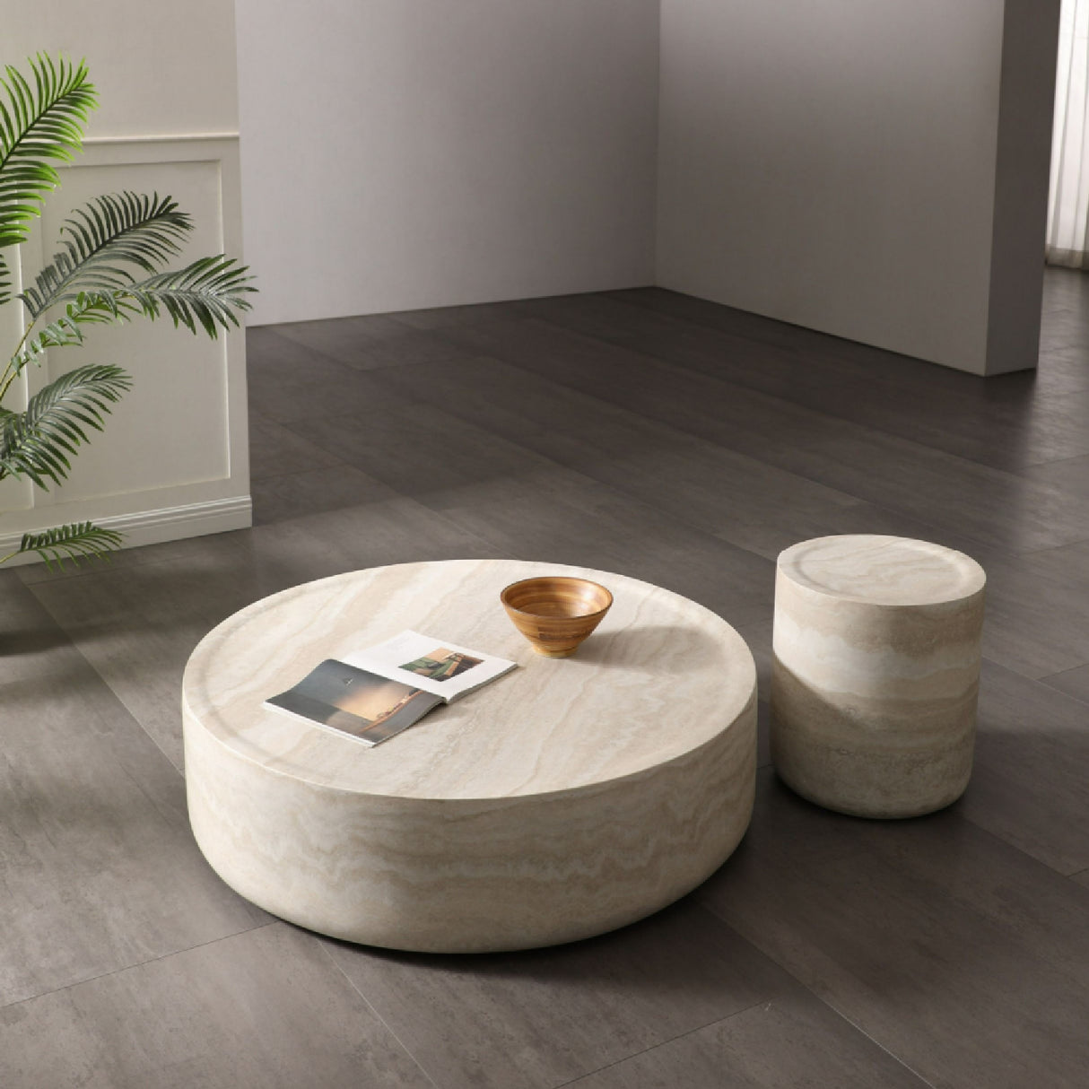 Round Travertine End Table | OROA Modern Cozad