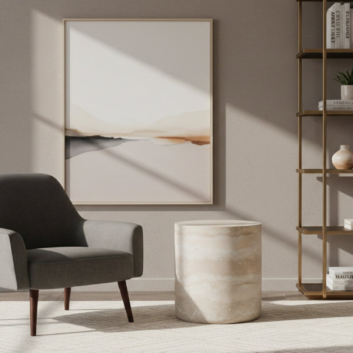 Round Travertine End Table | OROA Modern Cozad