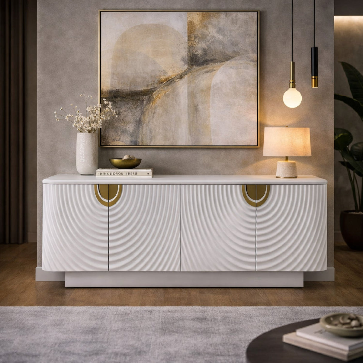 White 4-Door Sideboard – G1869 – angled view