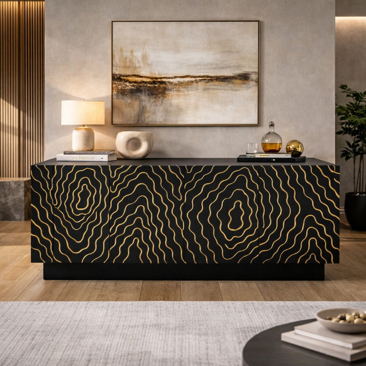 Gold Inlaid 4-Door Sideboard – Jonah – angled view