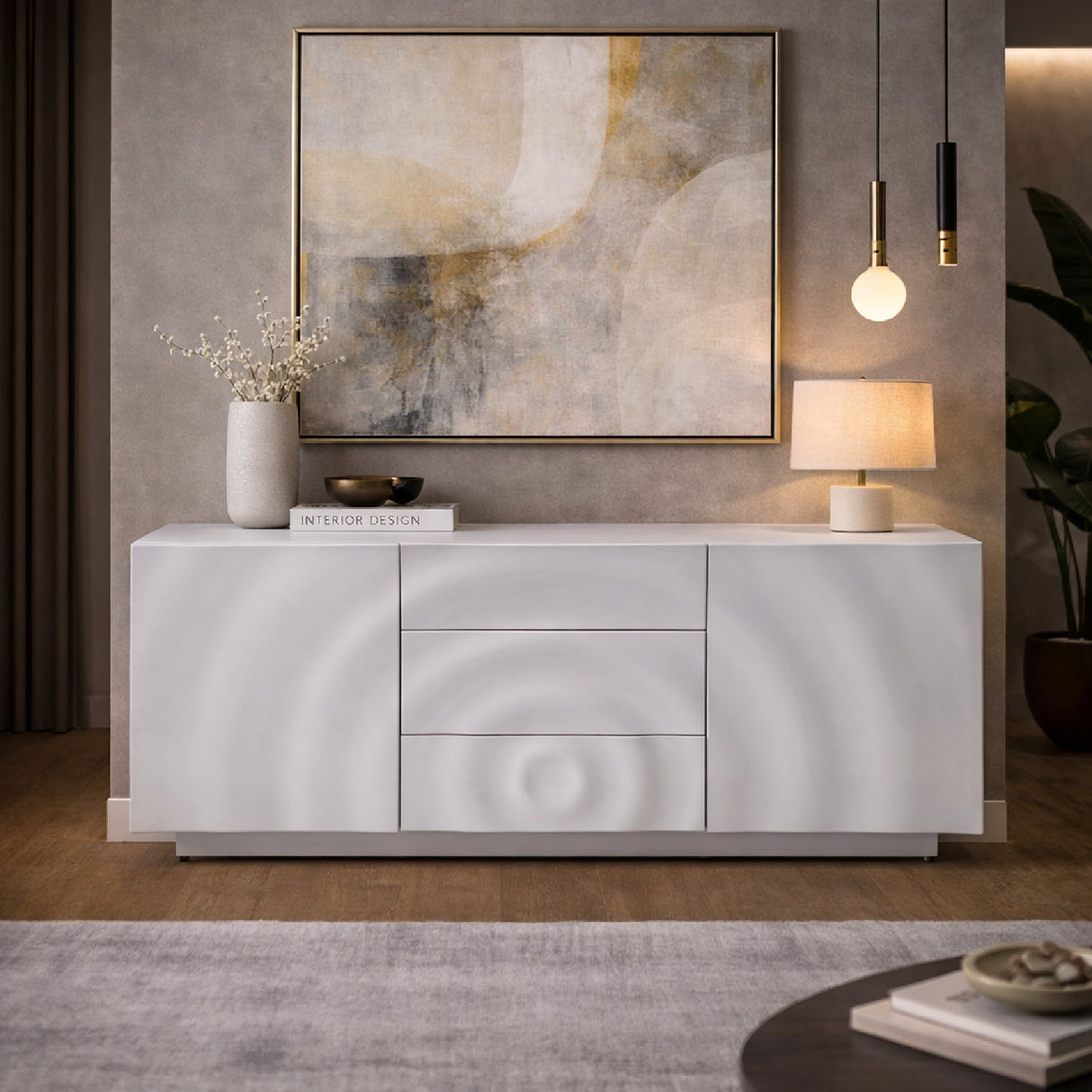 White High Gloss Sideboard – G2575 – angled view