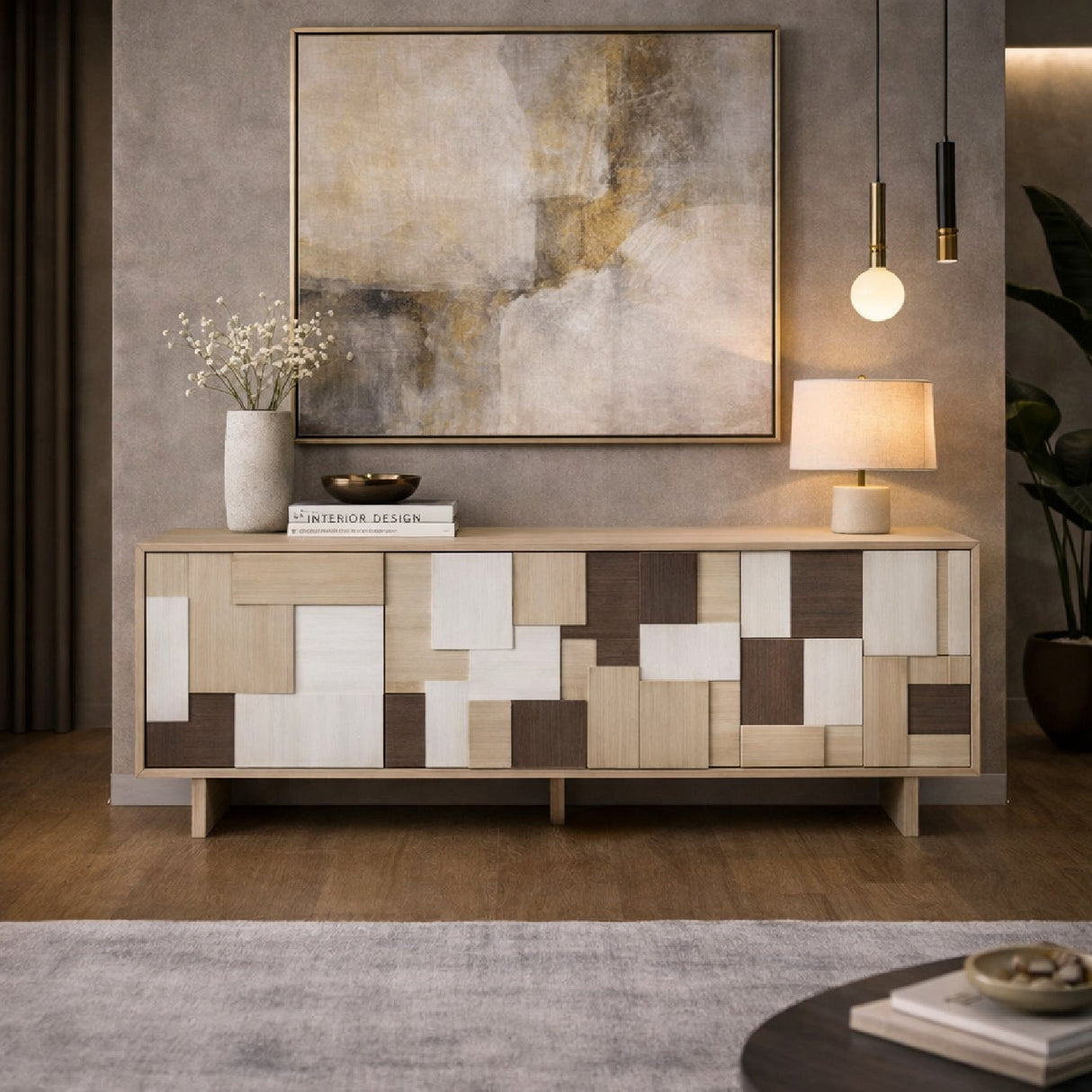 Multi-Colored Patterned Sideboard – G2578 – angled view