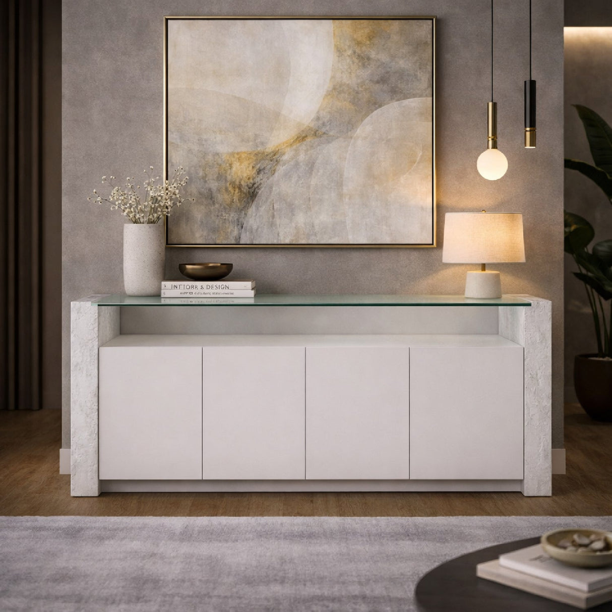 White Fiberglass Sideboard – Ashley – angled view