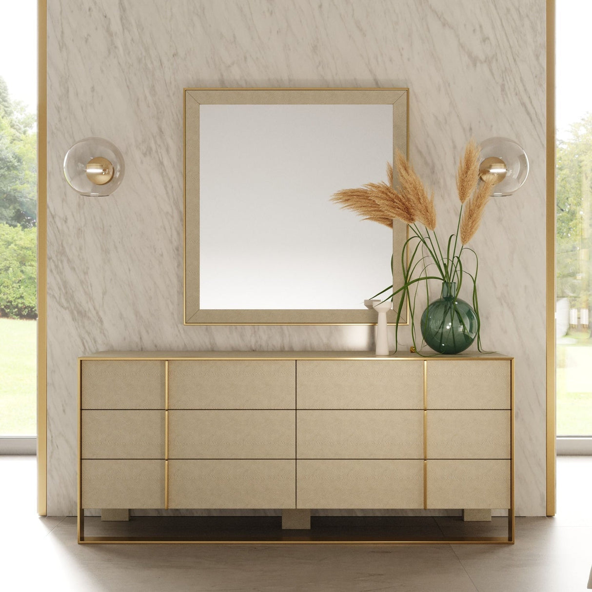 Beige Shagreen 6-Drawer Dresser – Cartier – angled view