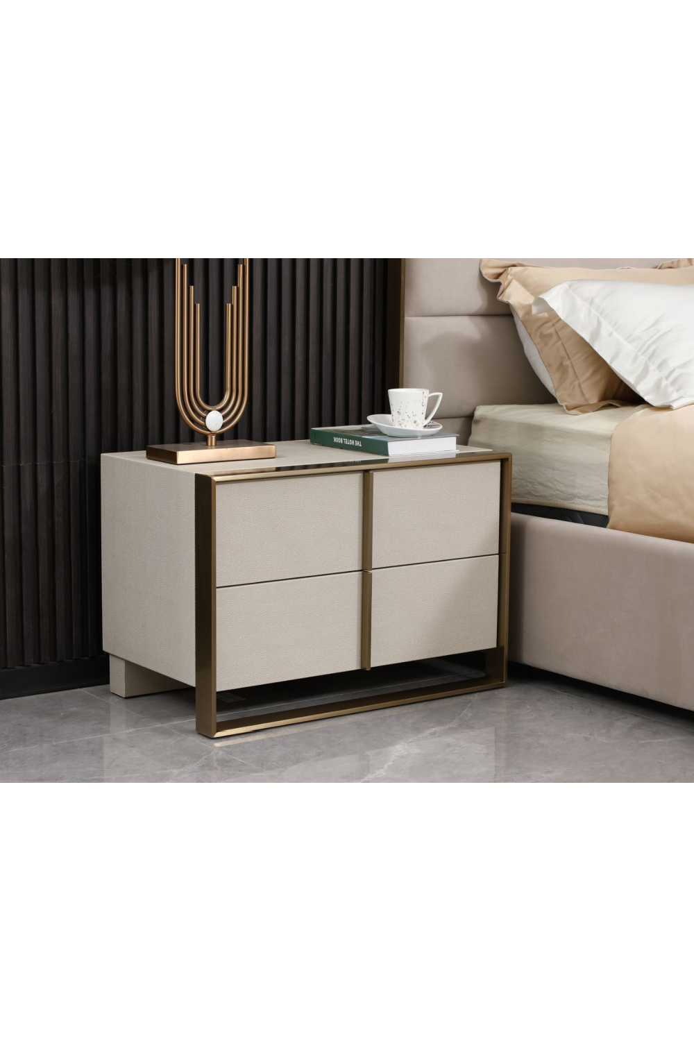 Beige Shagreen 2-Drawer Nightstand | OROA Modern Cartier | Oroa.com