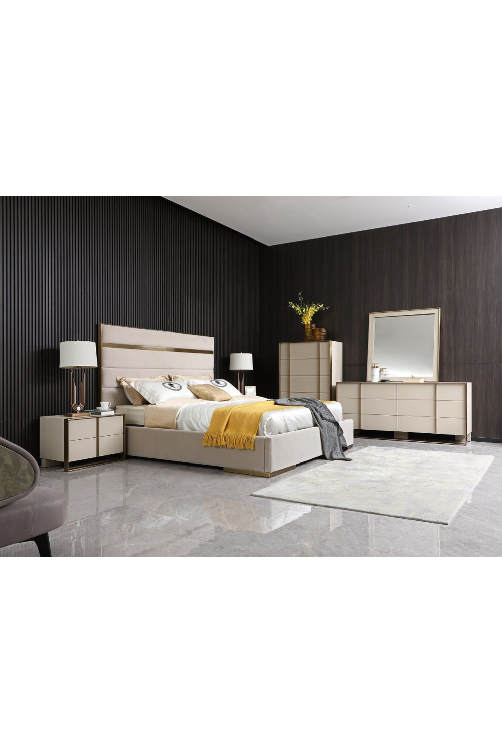 Beige Shagreen 2-Drawer Nightstand | Oroa.com