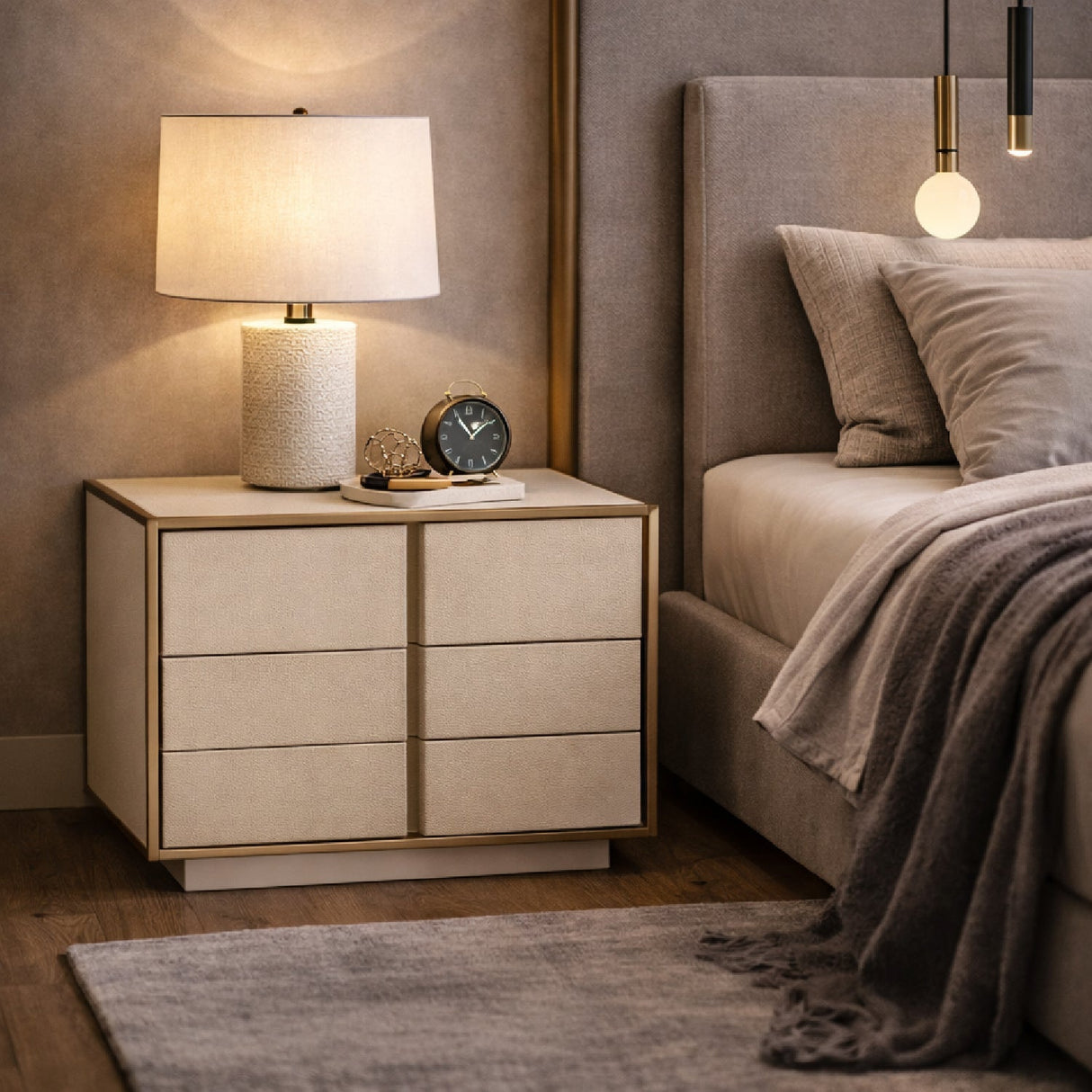 Beige Shagreen 2-Drawer Nightstand – Cartier – angled view