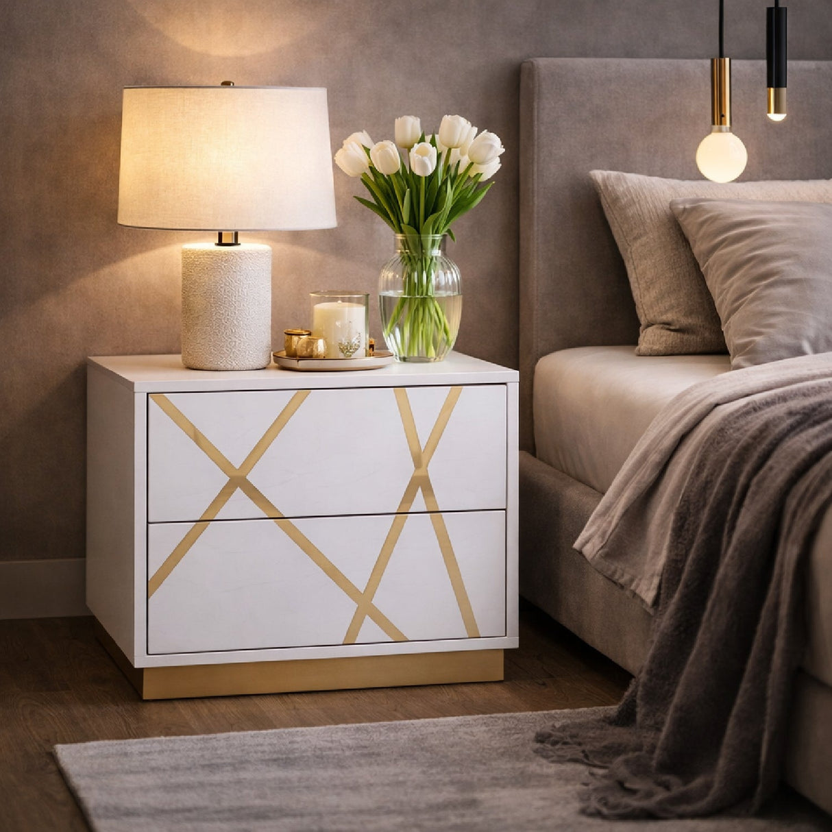 Gold Accent 2-Drawer Nightstand – Nixa – angled view