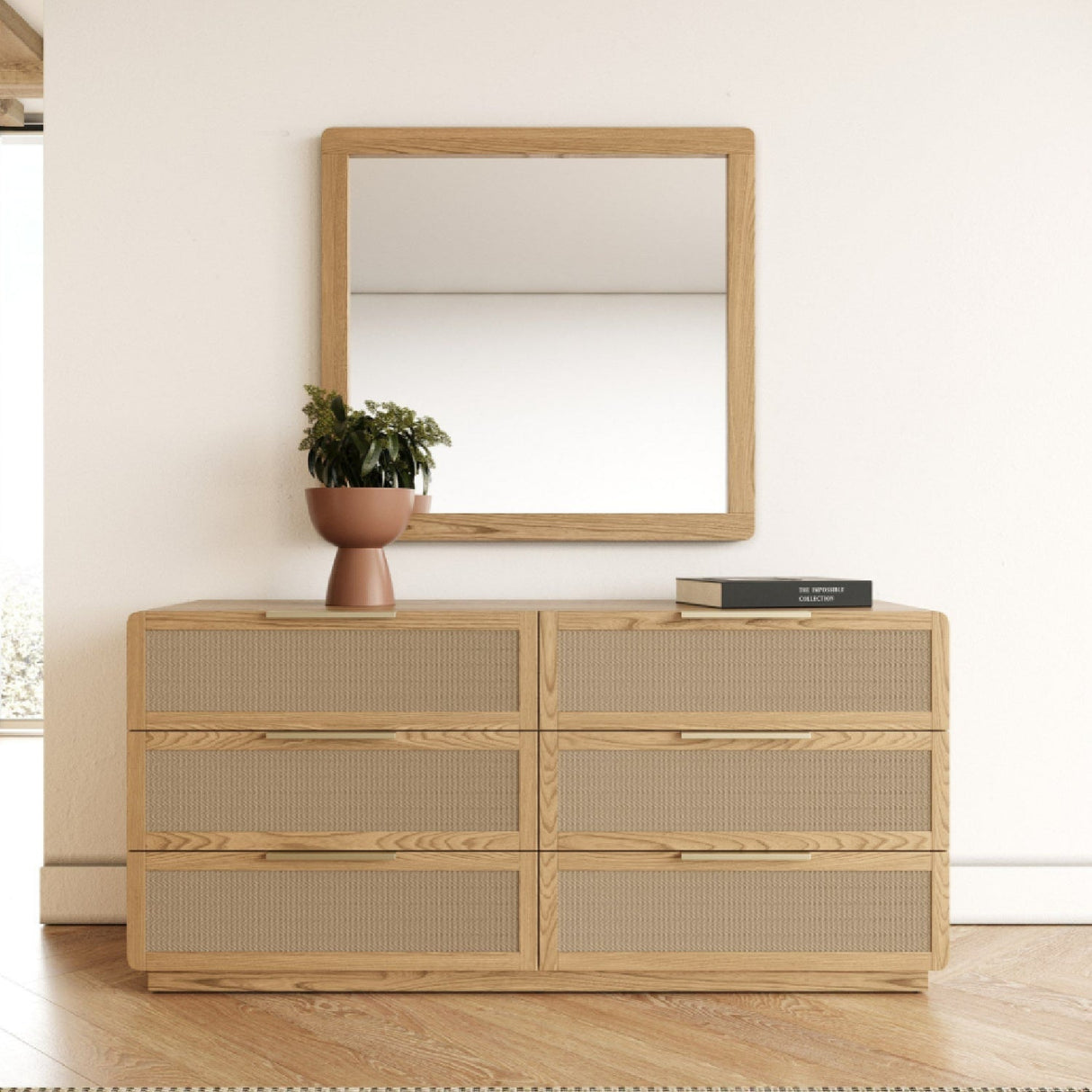 6-Drawer Rattan Dresser – Gavin – angled view