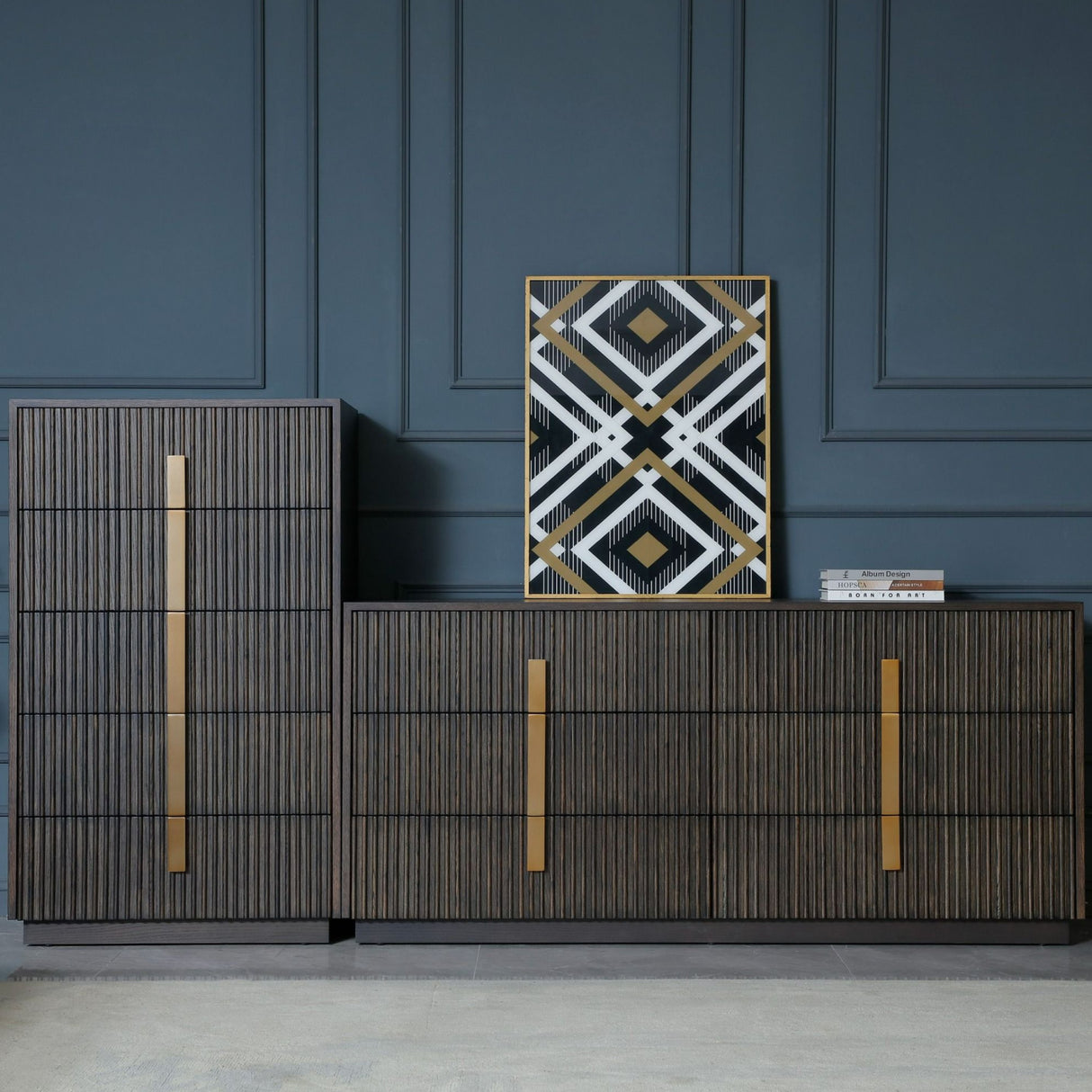 Distressed Black 6-Drawer Dresser – Hortman – angled view