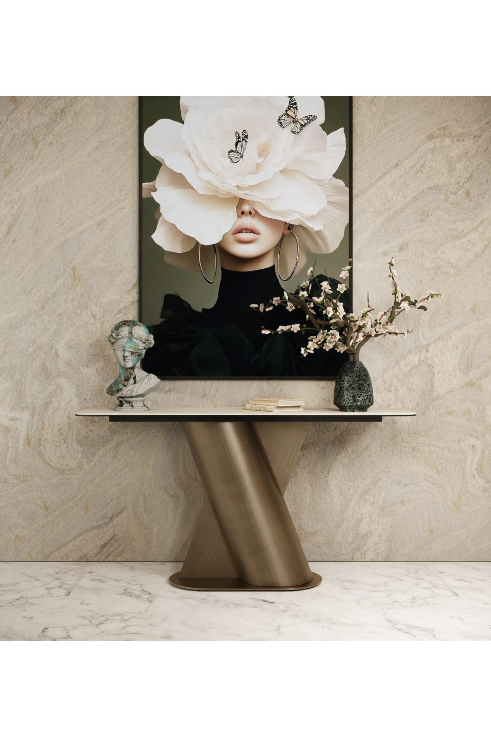 Travertine Bronze Console Table | OROA Modern Kiefer | Oroa.com