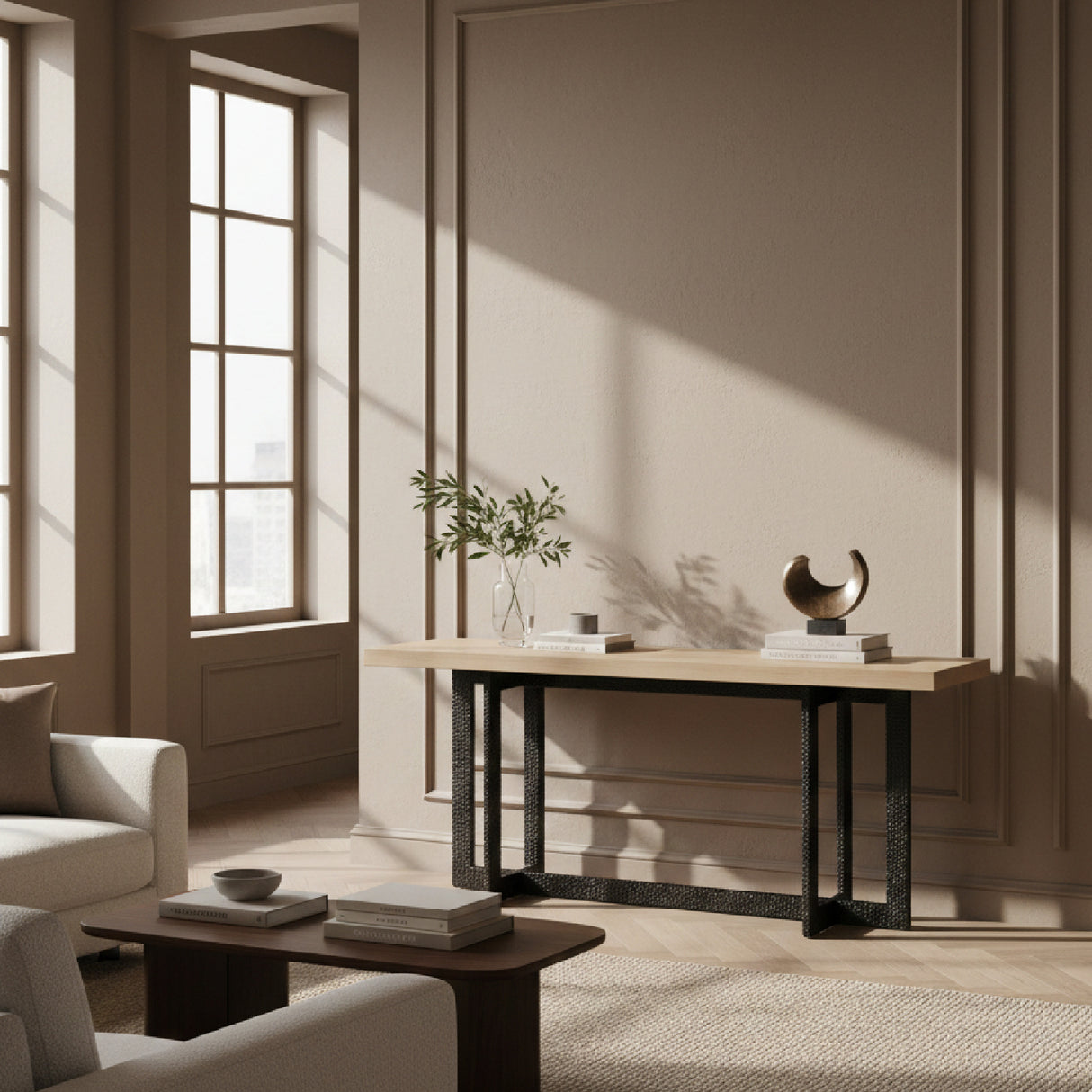 Natural Oak Veneer Console Table – K8963 – angled view