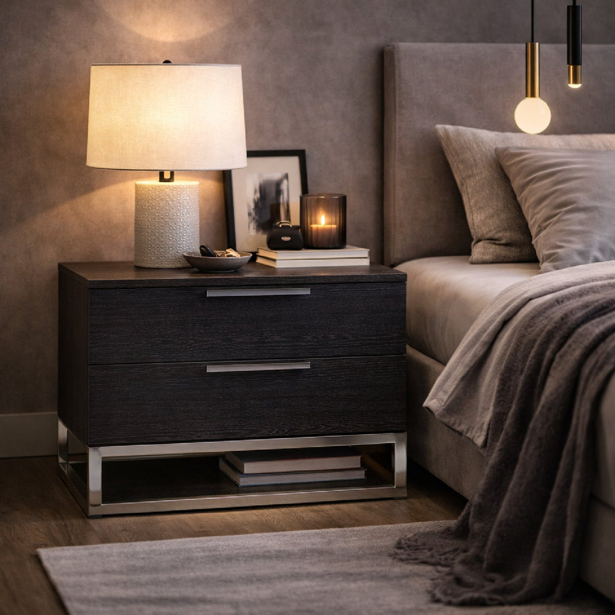 2-Drawer Wooden Nightstand – Helenora – angled view