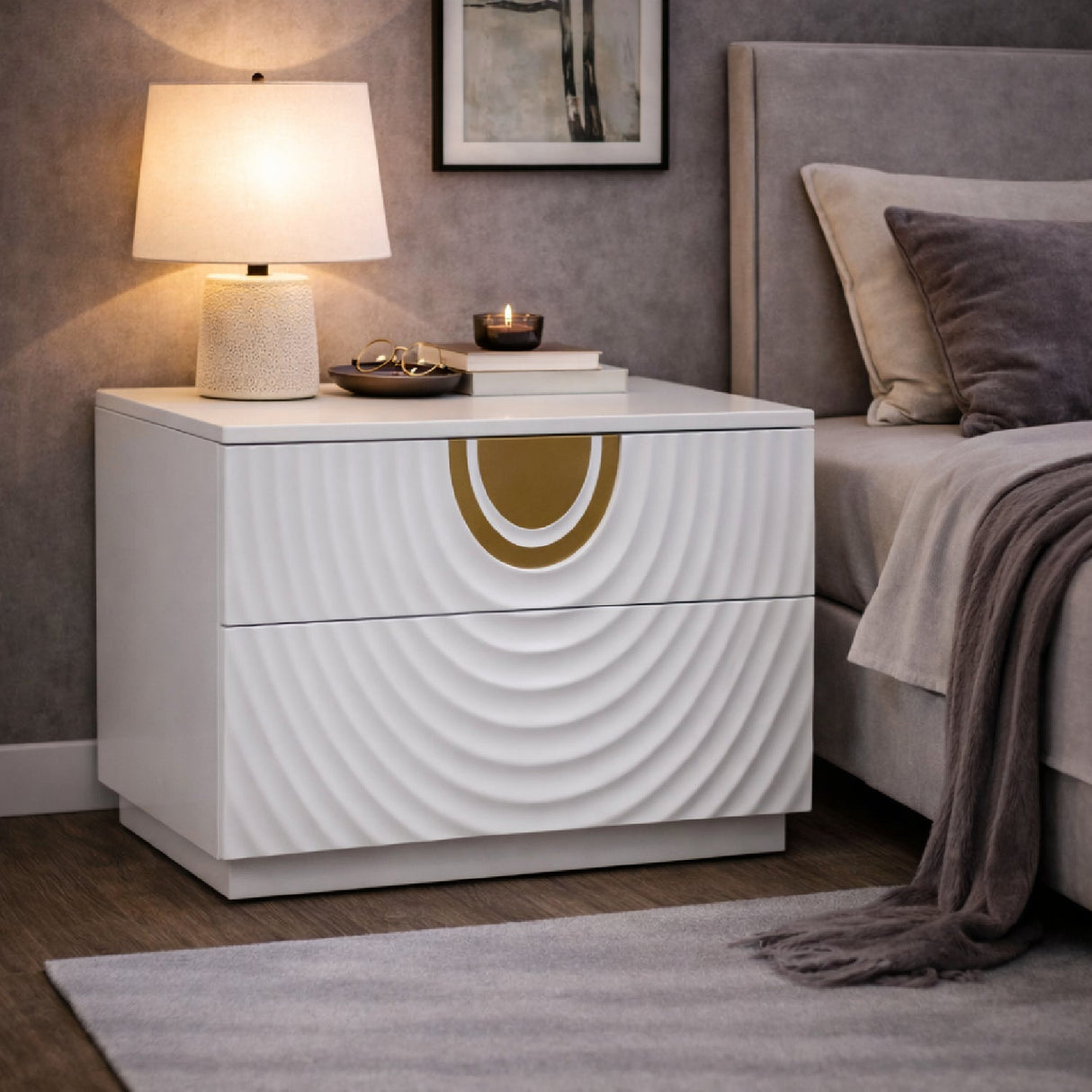 White 2-Drawer Nightstand – N1869 – angled view