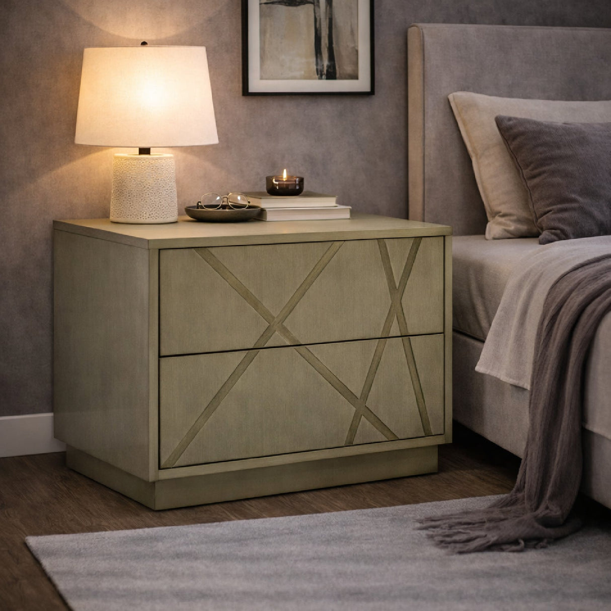 Birch Veneer 2-Drawer Nightstand – Nixa – angled view