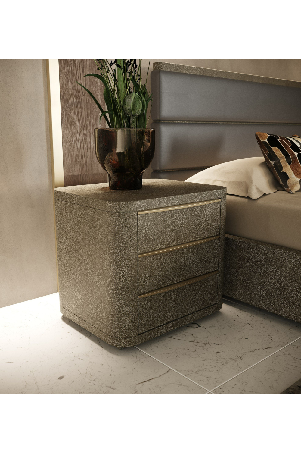 Beige Shagreen 3-Drawer Nightstand | Oroa.com