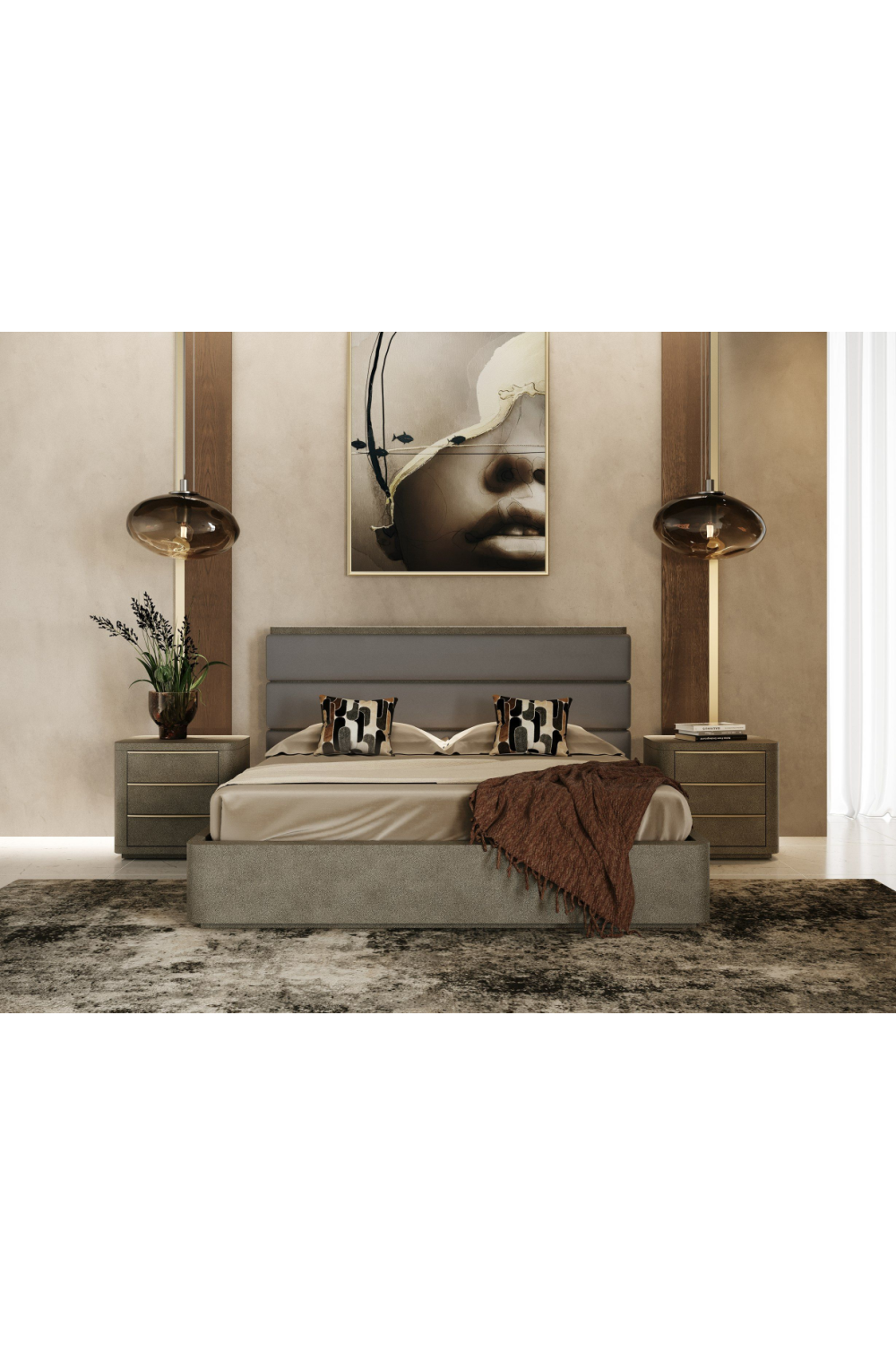Beige Shagreen 3-Drawer Nightstand | Oroa.com