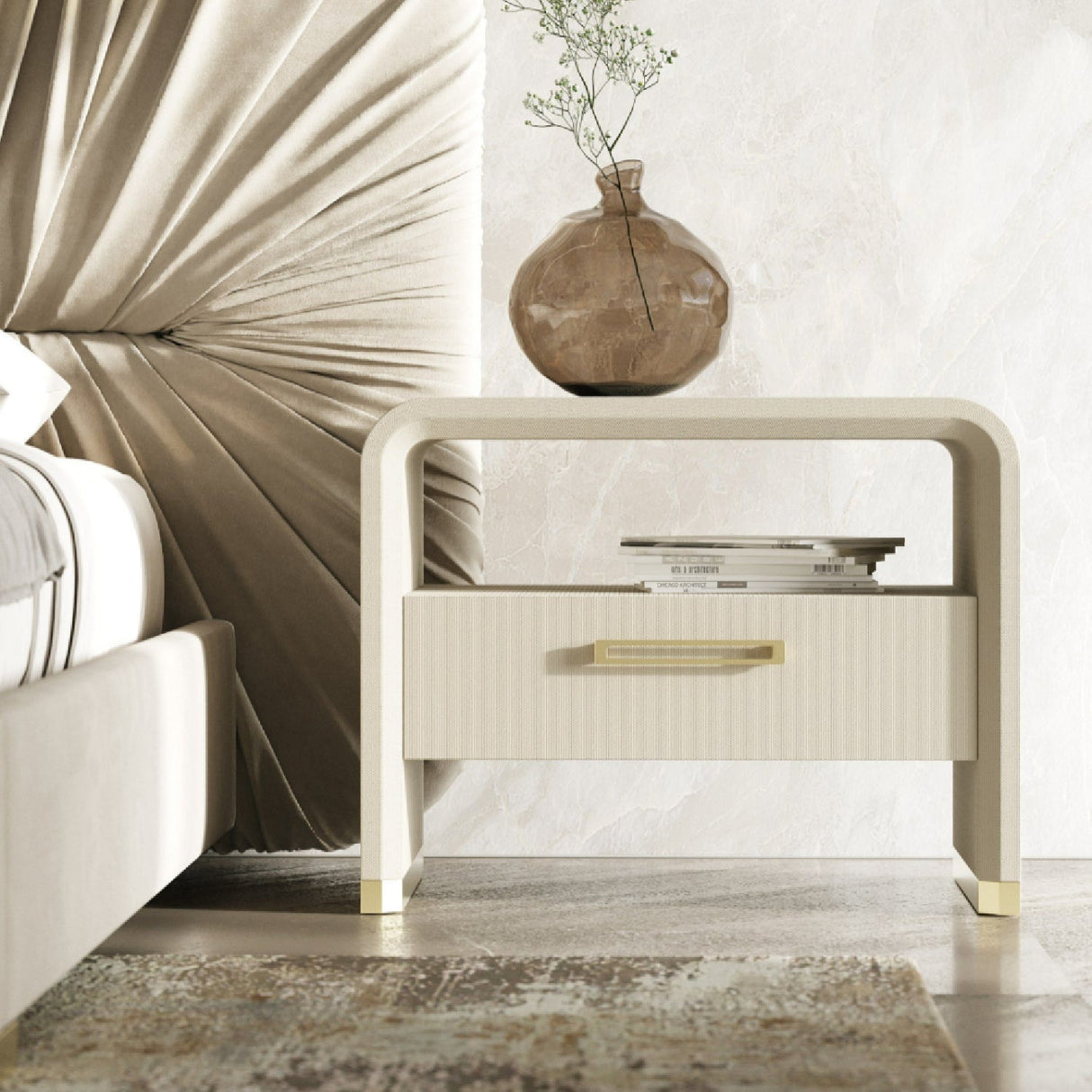 Beige Vegan Leather Nightstand – Florence – angled view