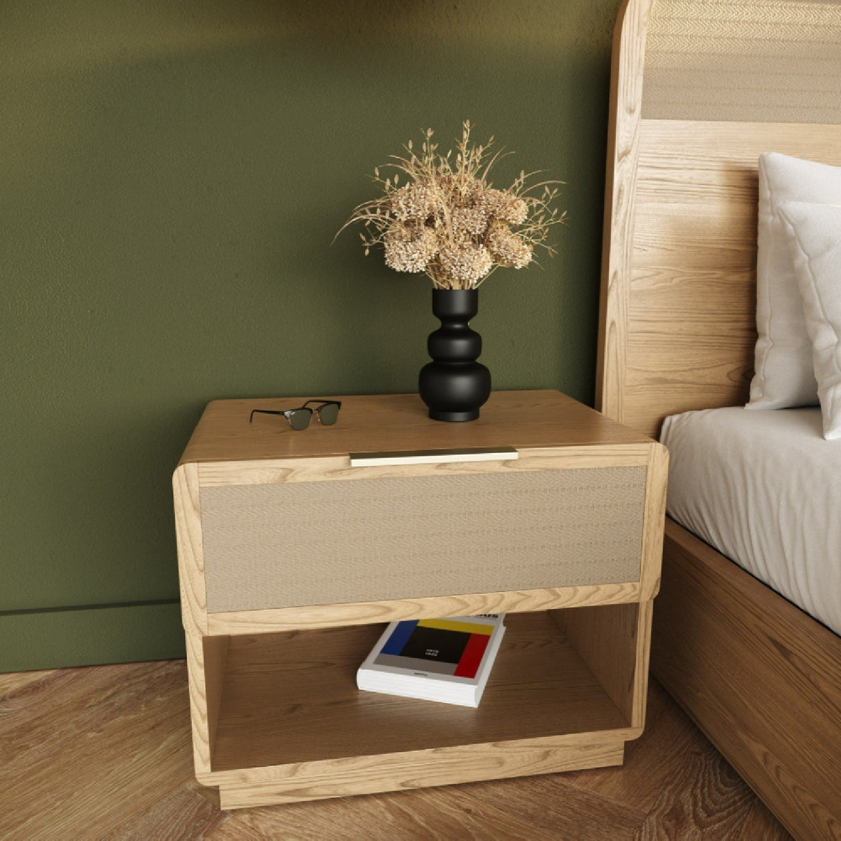 Rattan Drawer Nightstand – Gavin – angled view