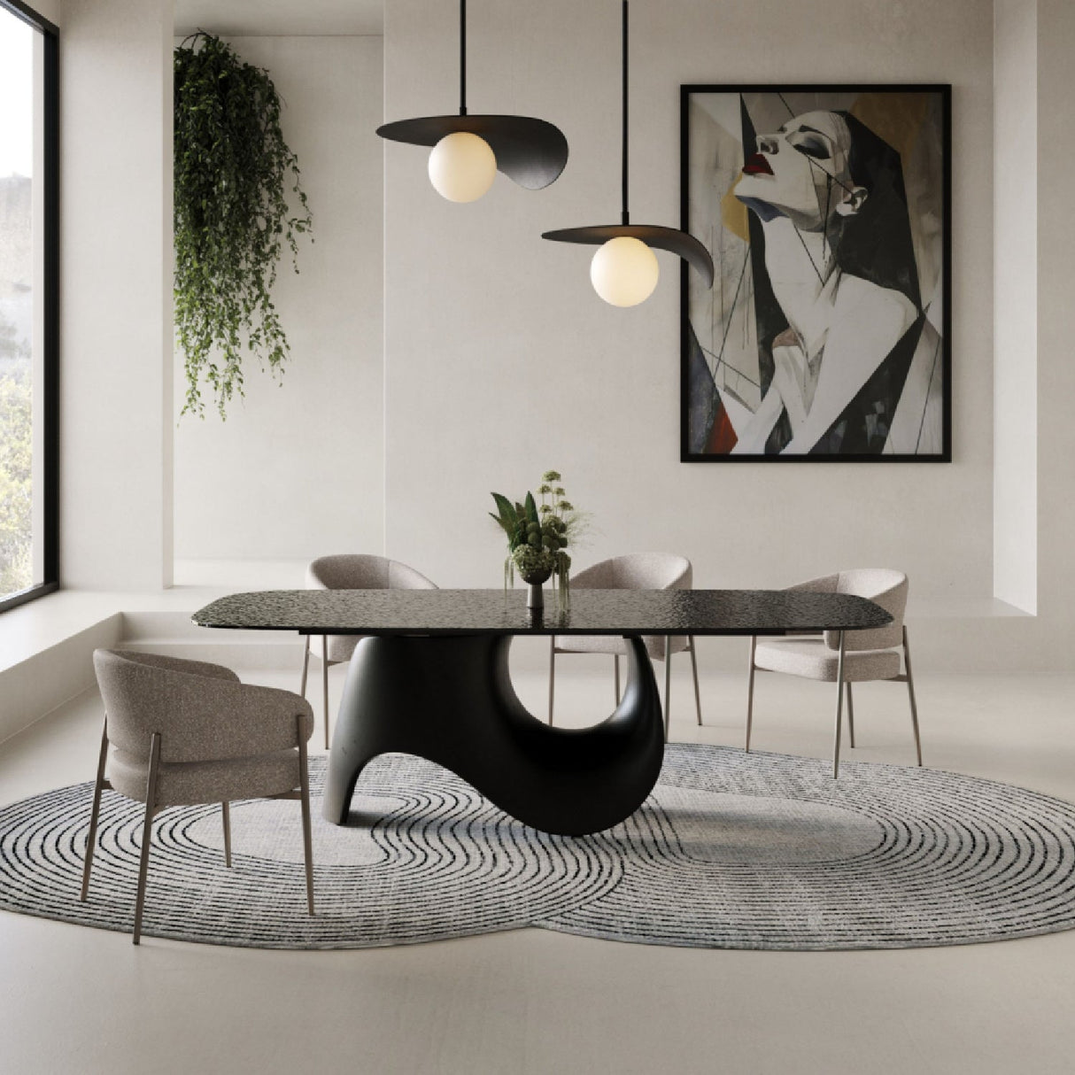 Gray Wave Glass Dining Table – Neptune – angled view