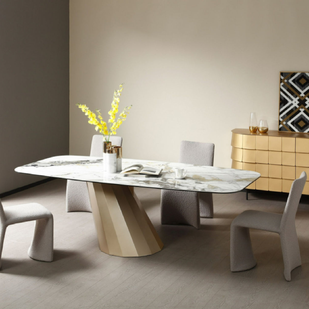 Angled Base Ceramic Dining Table – Vela – angled view