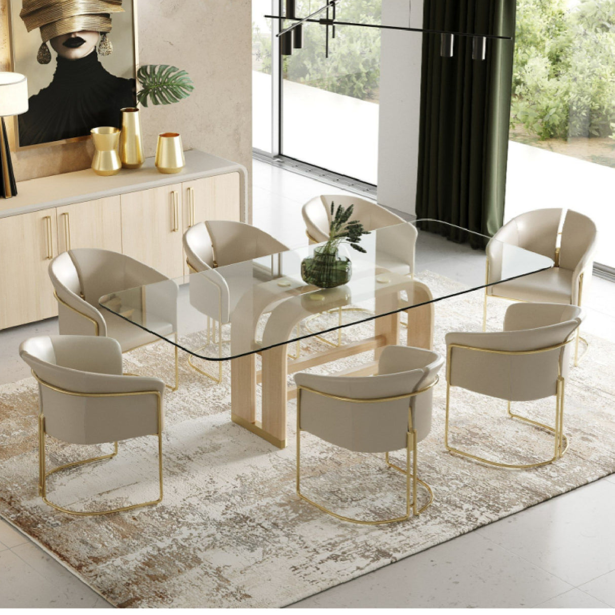 Oak Base Glass Dining Table – Florence – angled view