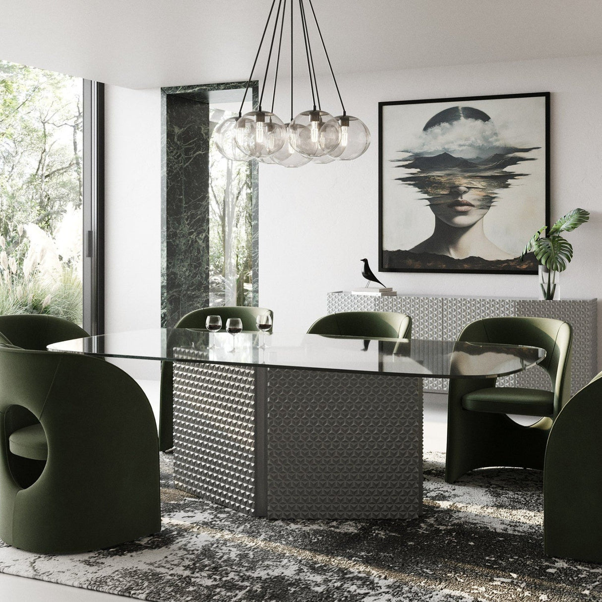Patterned Silver Dining Table – Raphael – angled view