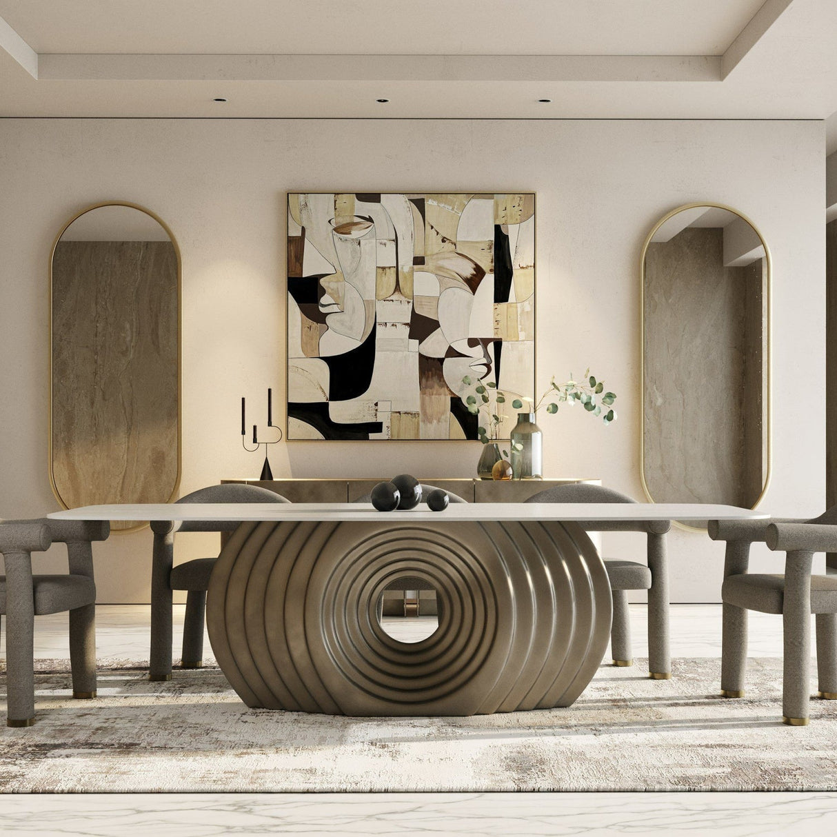 Bronze Fiberglass Base Dining Table – Moorgate – angled view