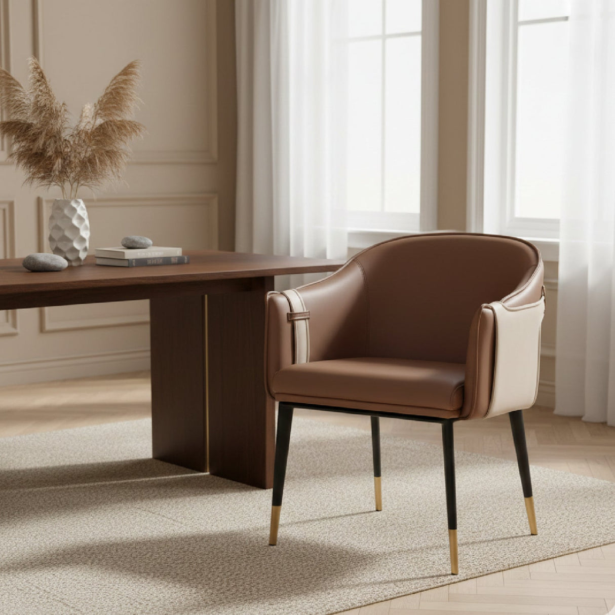 Two-Toned Vegan Leather Dining Chair – Calder – angled view