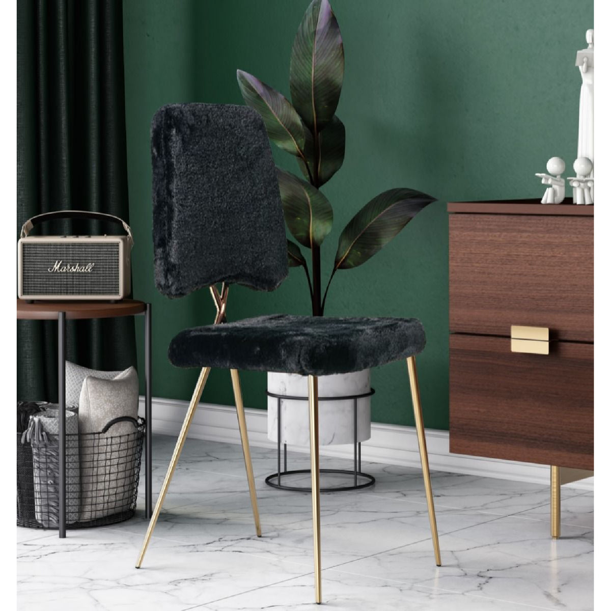 Black Fur Look Dining Chairs (2) | OROA Modern Candace
