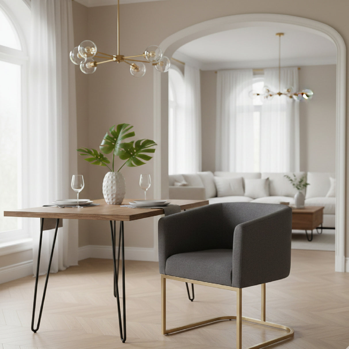 U-Shaped Brass Base Dining Chair | Oroa.com