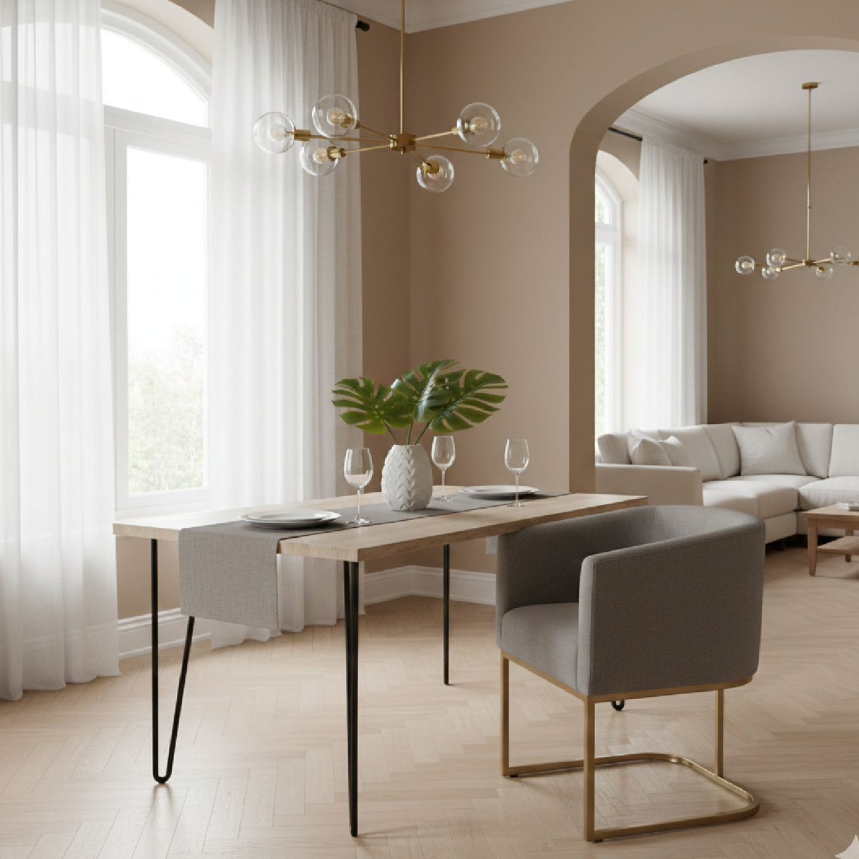 U-Shaped Brass Base Dining Chair | Oroa.com