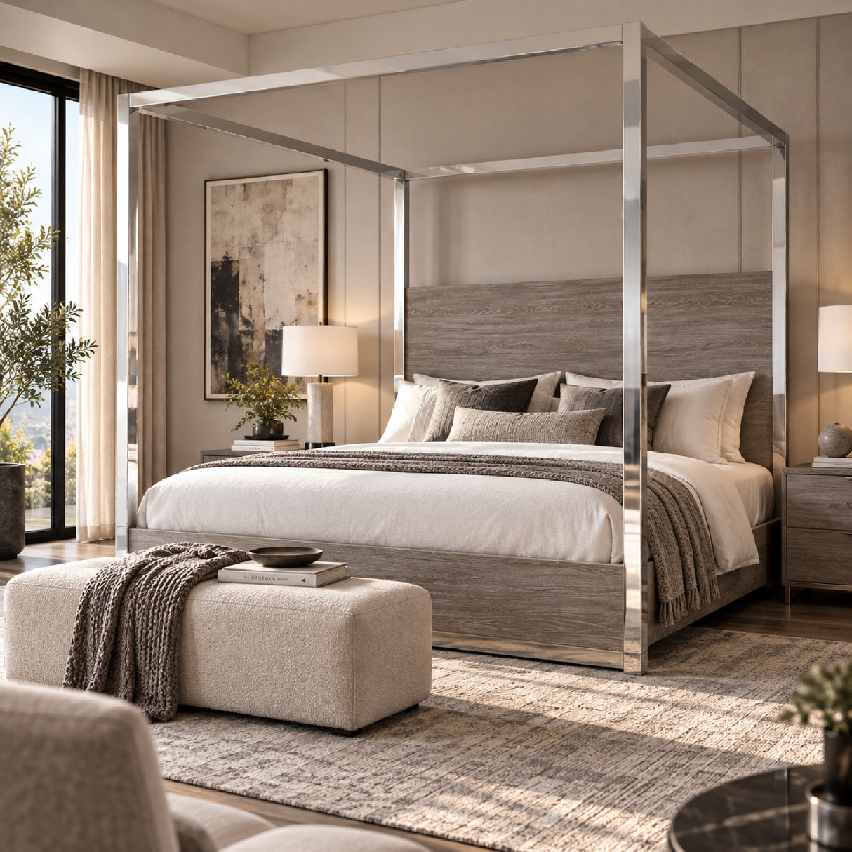Gray Elm 4-Poster King Bed | OROA Modern Arlene