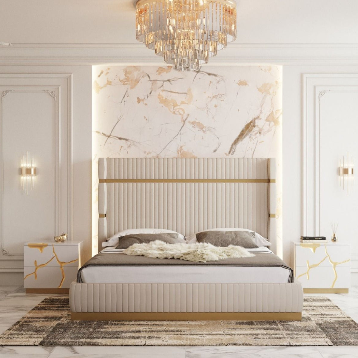 Modern European furniture -
Beige Bonded Leather Bed - www.oroa.com