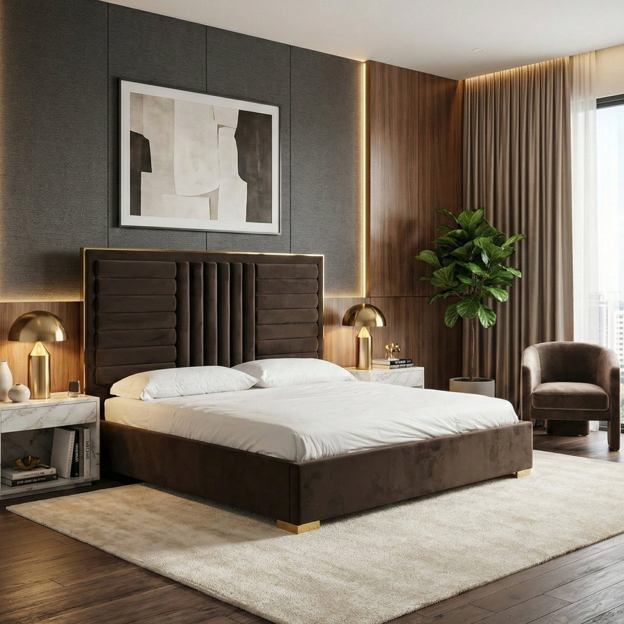 Dark Brown Velvet Bed | OROA Modern Daystar | Oroa.com