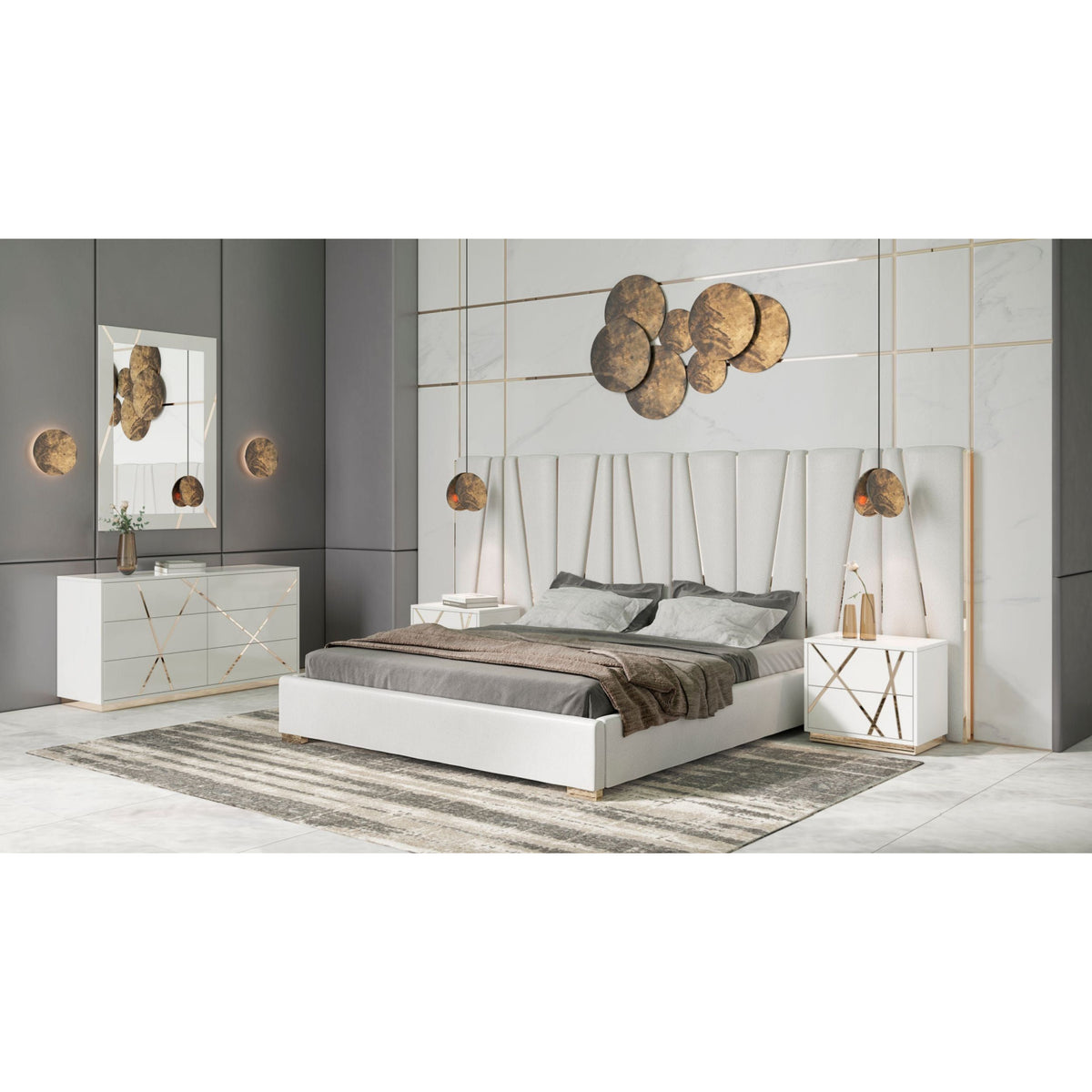 White Bonded Leather Eastern King Bed | OROA Modern Nixa