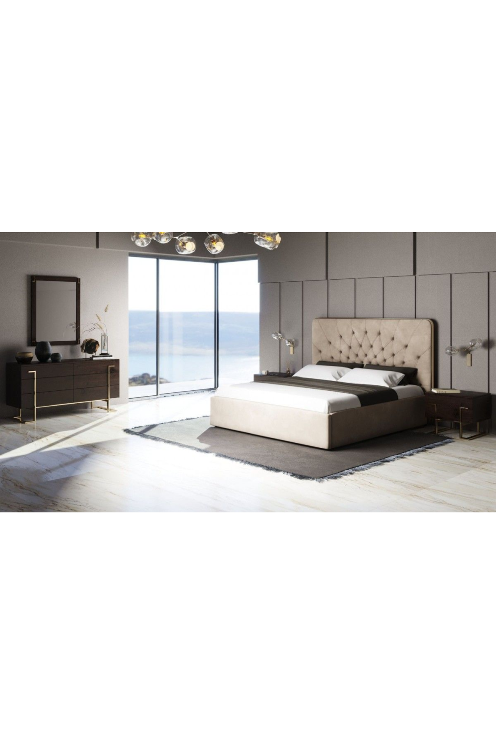Tufted Beige Velvet Queen Bed | OROA Modern Moontide | Oroa.com