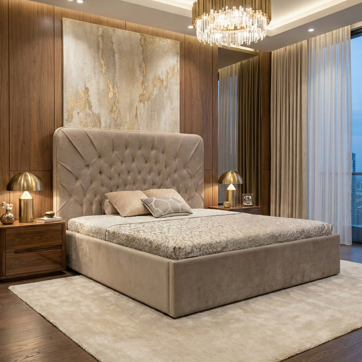 Tufted Beige Velvet Queen Bed | OROA Modern Moontide | Oroa.com