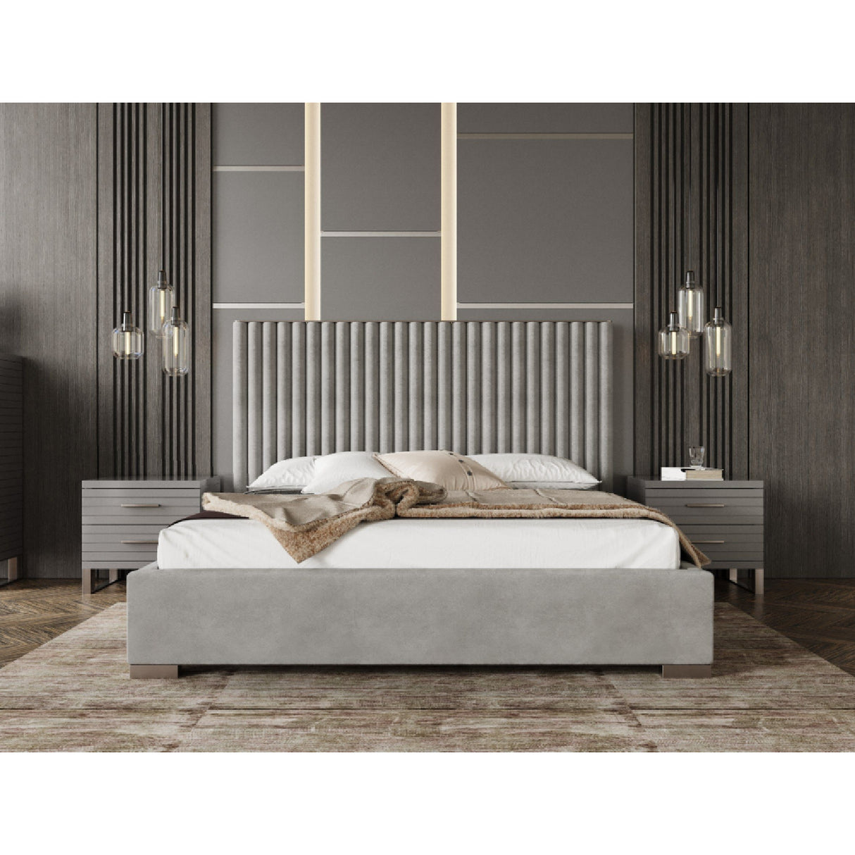 Gray Velvet King Platform Bed | Oroa.com