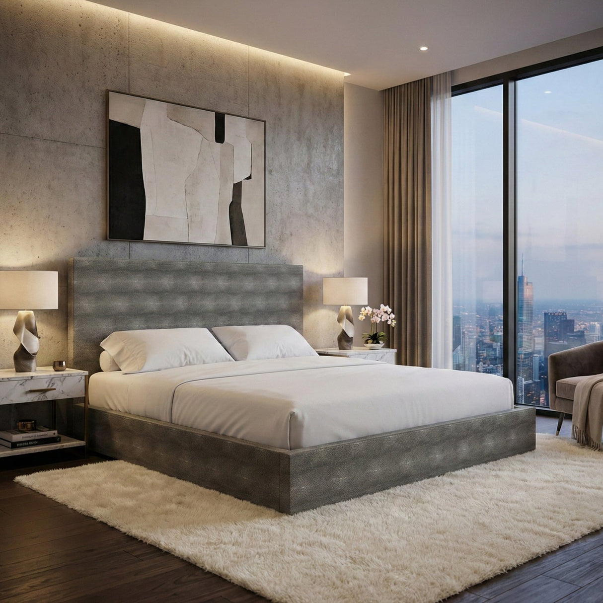 Dark Shagreen Bed – Dynasty – angled view