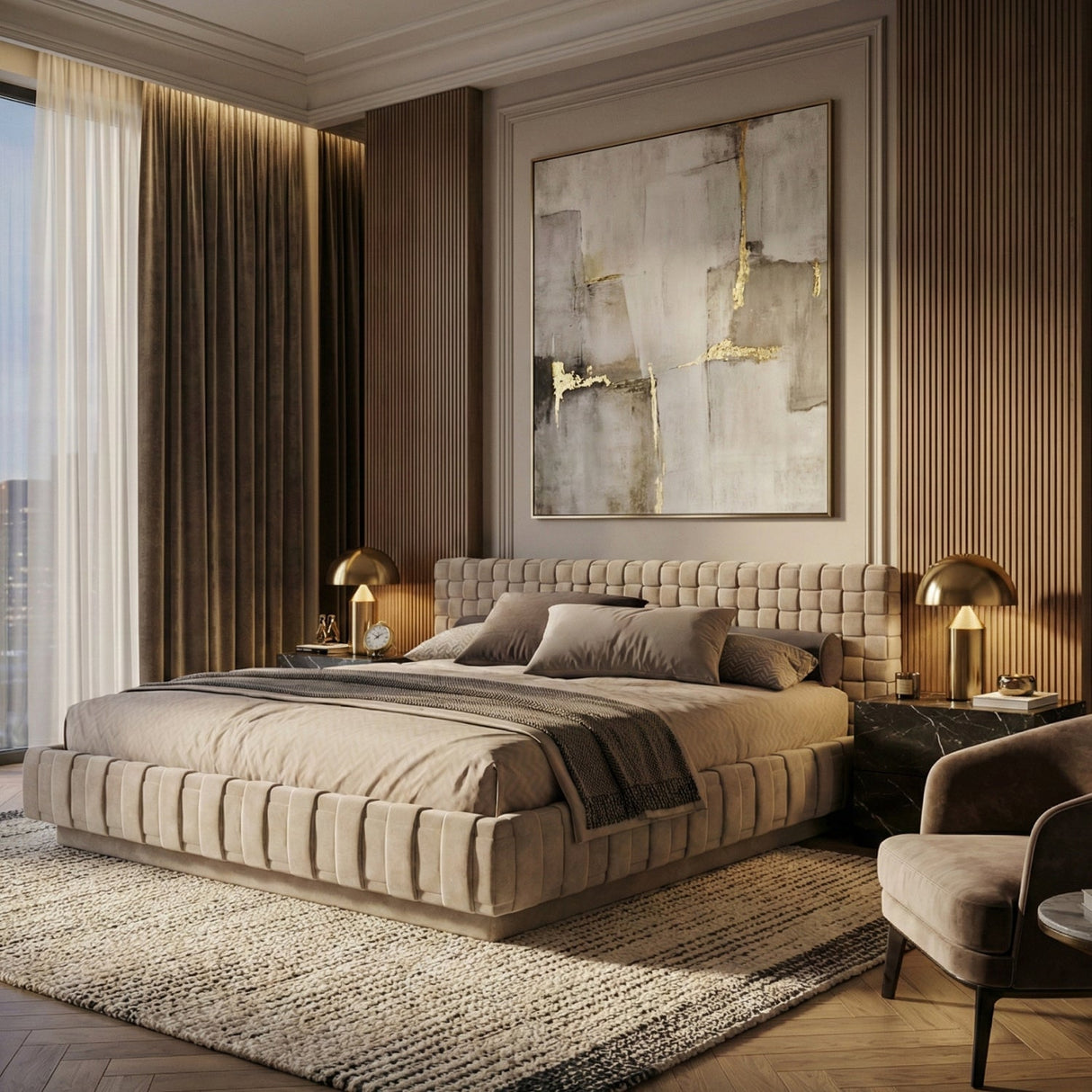 Gray Velvet Bed – Concord – angled view