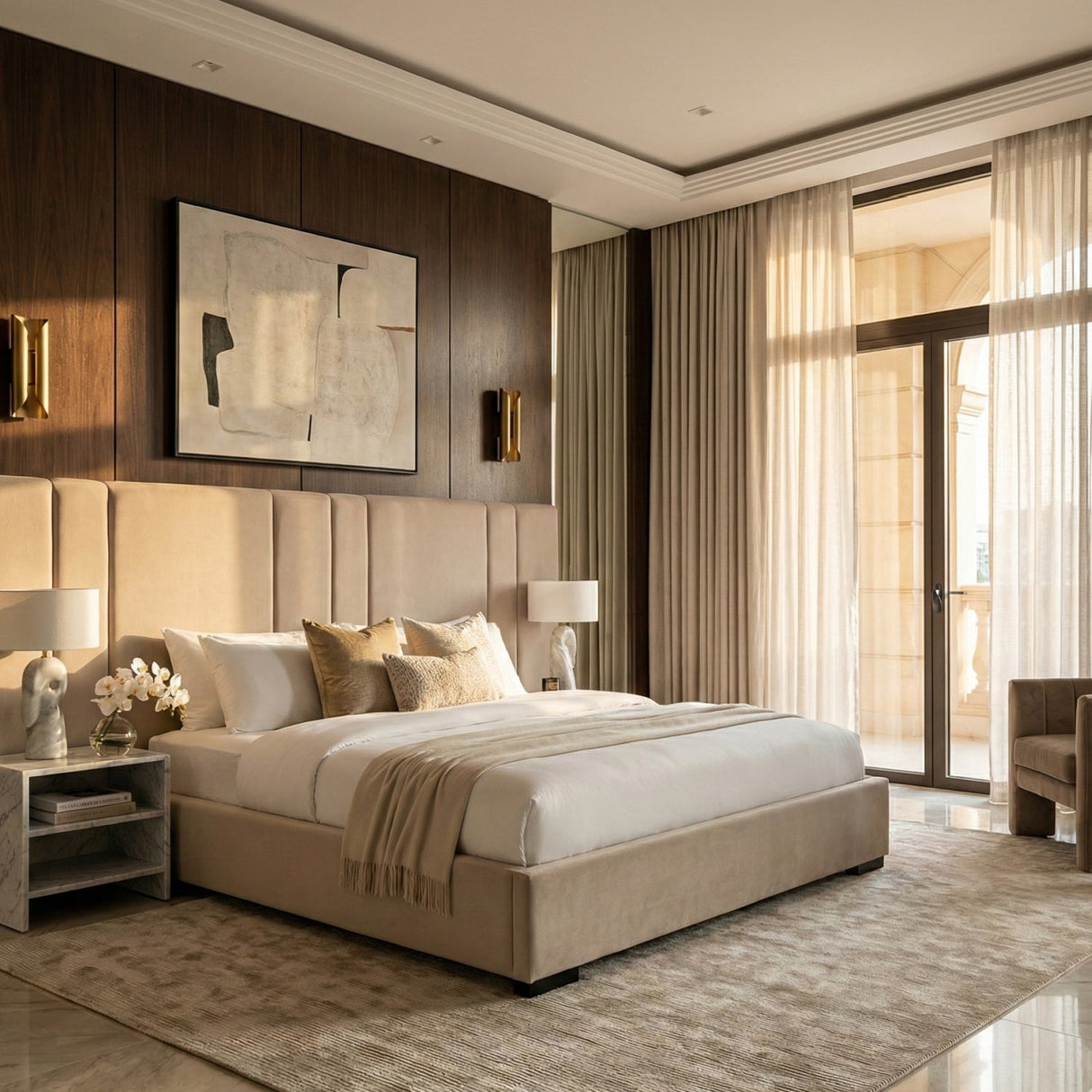 Beige Velvet Bed | OROA Modern Penelope | Oroa.com