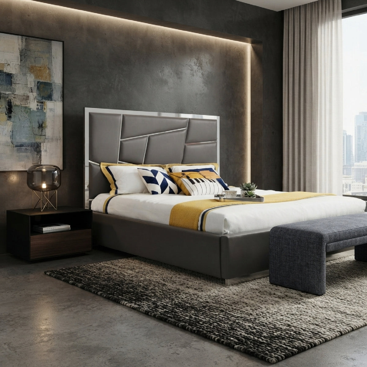 Gray Bonded Leather Bed | OROA Modern Chrysler