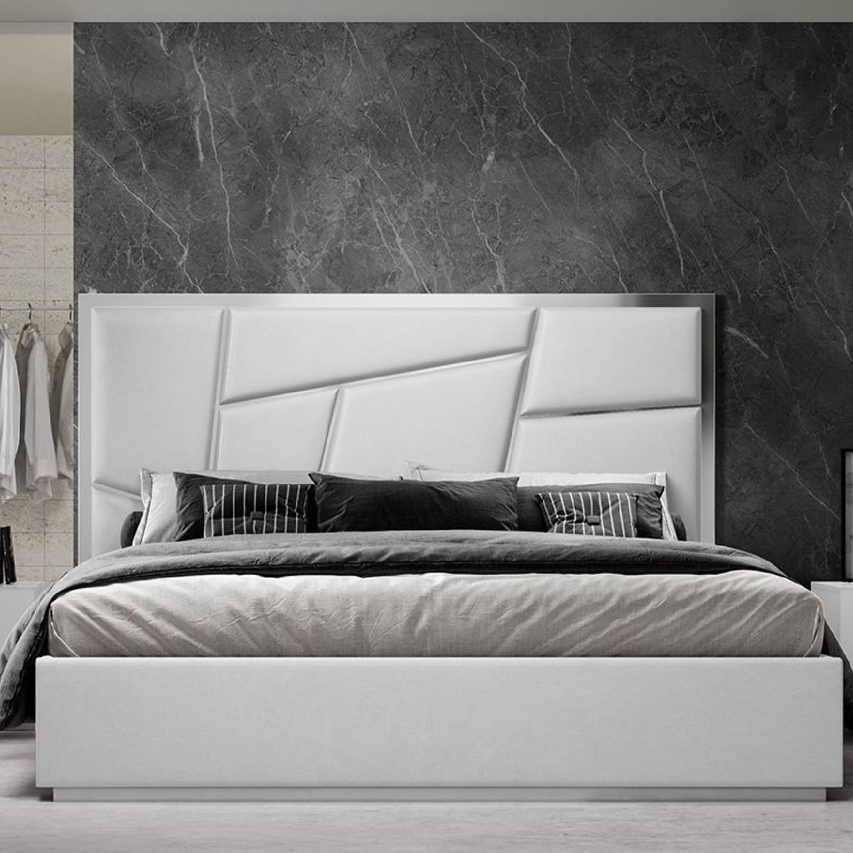 Modern European furniture - White Bonded Leather Bed - www.oroa.com