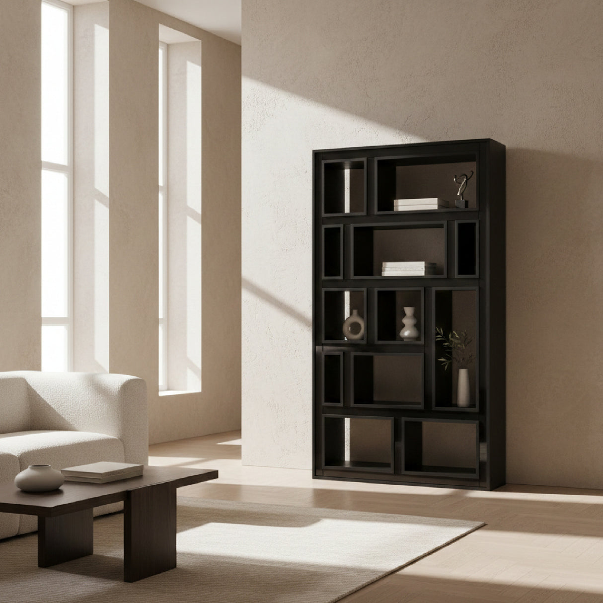 Black Glass Staggered Bookshelf | Oroa.com
