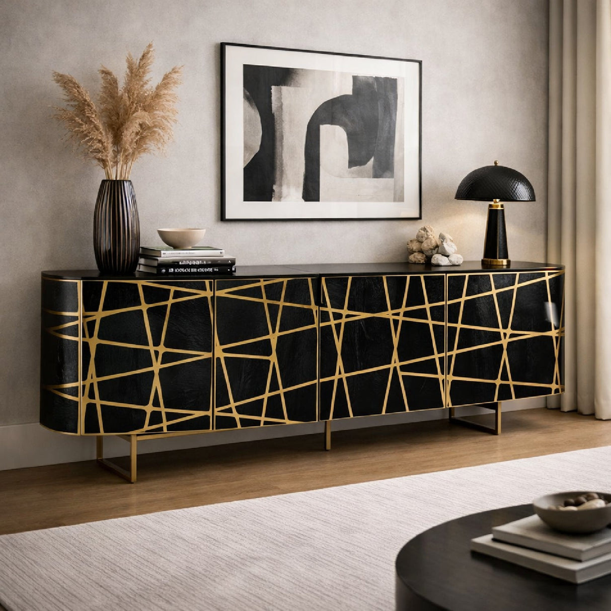 Black Oak 4-Door Sideboard – Kilson – angled view