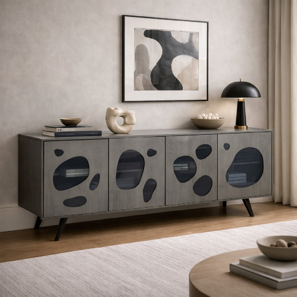 Matte Gray 4-Door Sideboard – Fontana – angled view