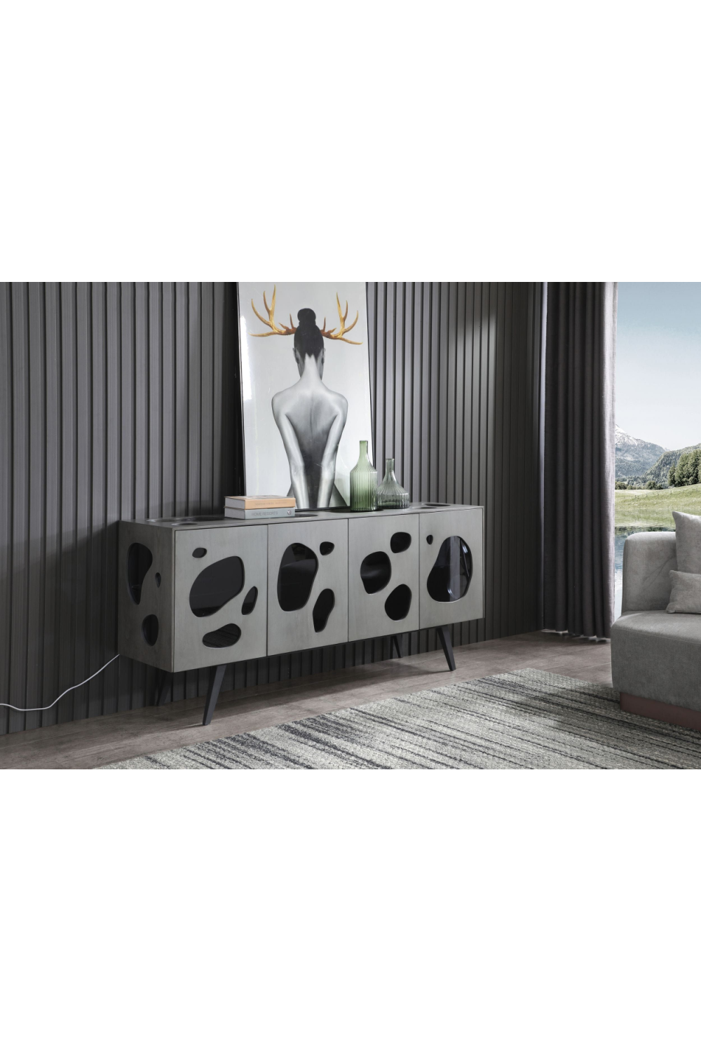 Matte Gray 4-Door Sideboard | Oroa.com