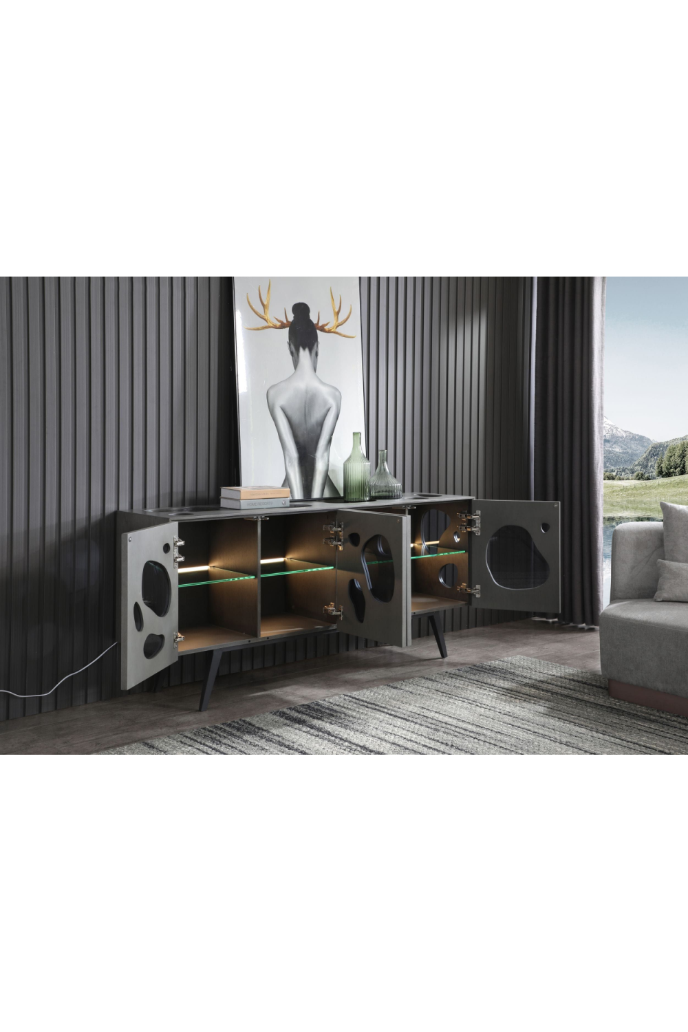 Matte Gray 4-Door Sideboard | Oroa.com